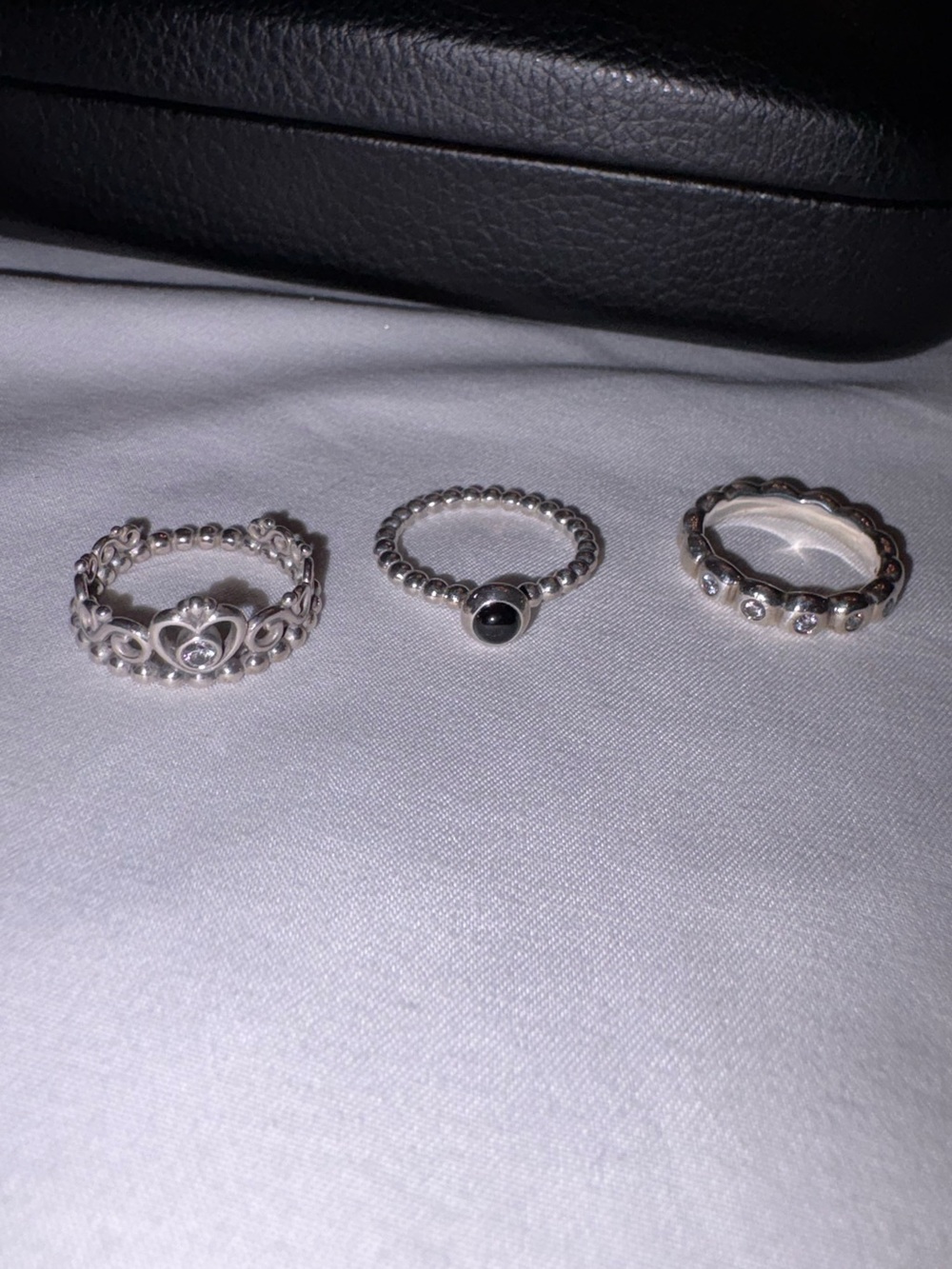 Pandora Sterling Silver Trio Rings with Black Accent - Picture 1 of 6